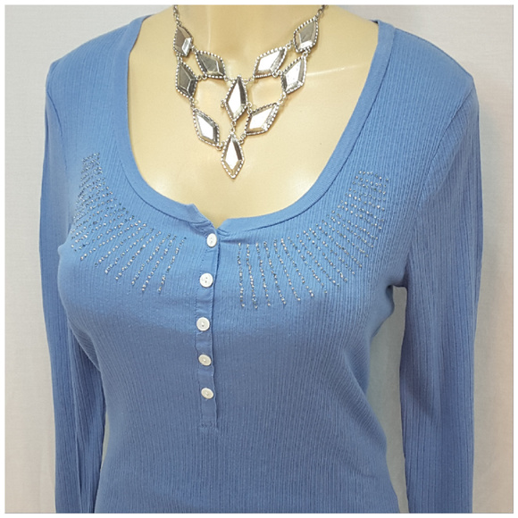 CALVIN KLEIN, Beaded Henley Top, size Large - Picture 3 of 8